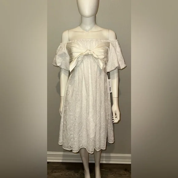 ADEAM Intermix “Wildflower” white eyelet lace off shoulder boho dress 0